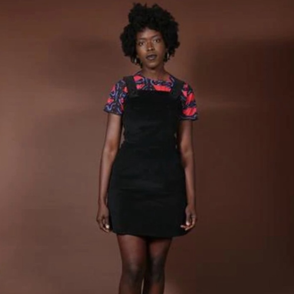 Nooworks Medium Black Corduroy Overall Dress